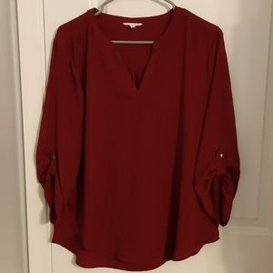 Burgundy 3/4 sleeve popover blouse